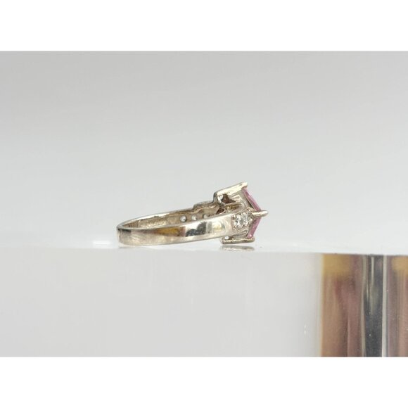 Pink Topaz Multi CZ Gemstone Ornate Shank 925 Sterling SilverVintage Ring - sz 6 - Picture 9 of 12